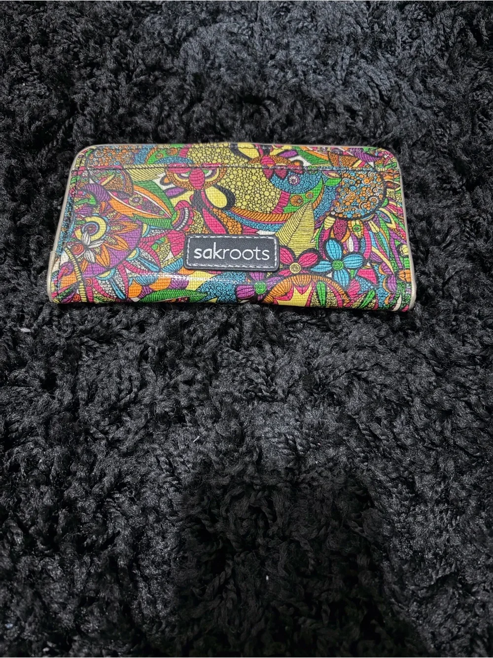 Sakroots Colorful Floral Snap Closure, Zip Card Case Boho Multi Colored Wallet